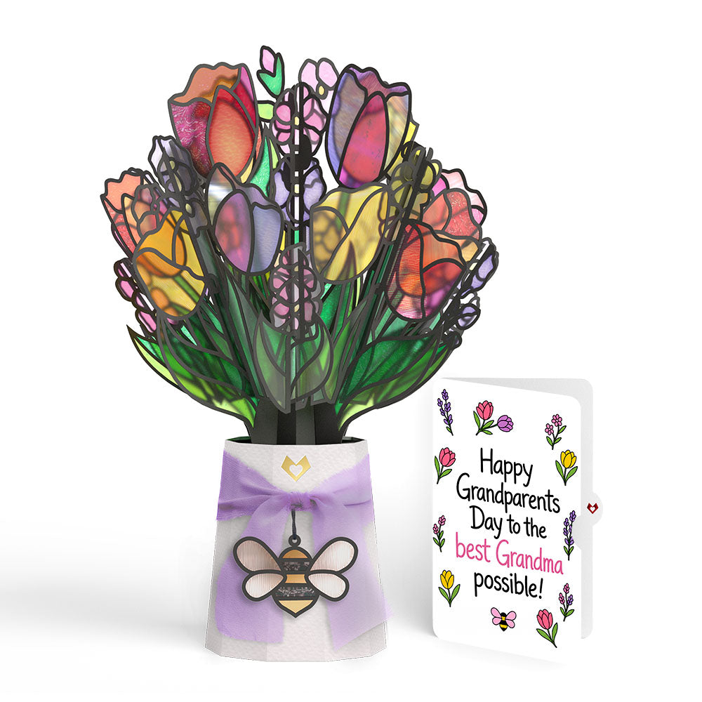 Vibrant Tulip Suncatcher Bouquet and Grandparents Day Sentiment Set