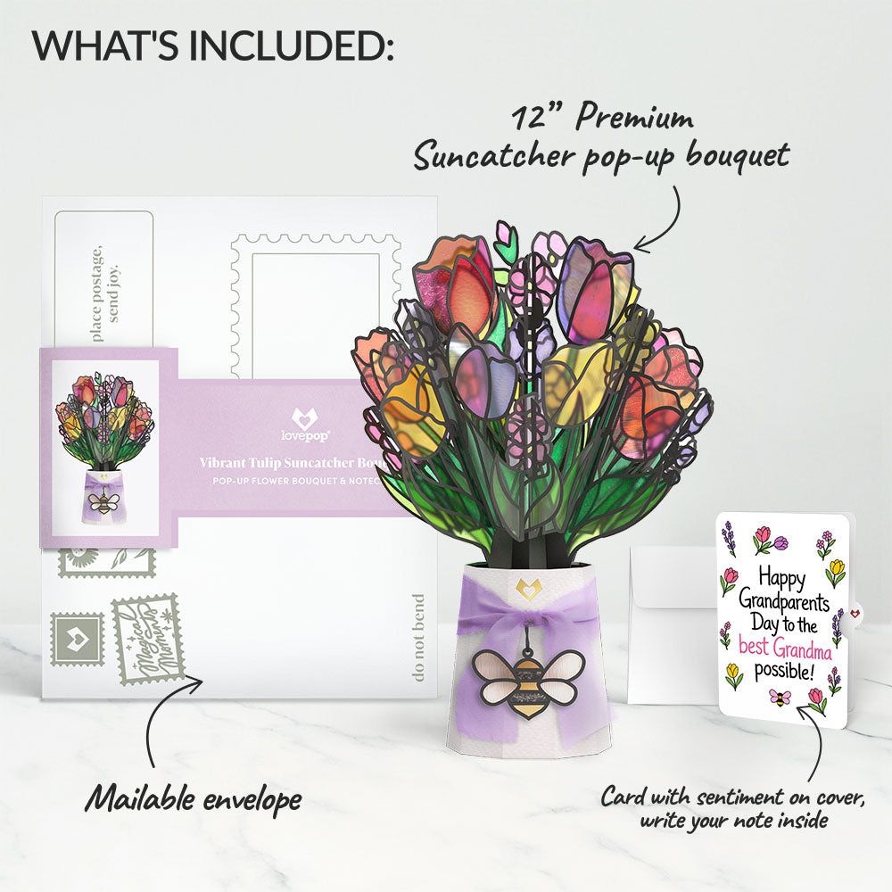 Vibrant Tulip Suncatcher Bouquet and Grandparents Day Sentiment Set