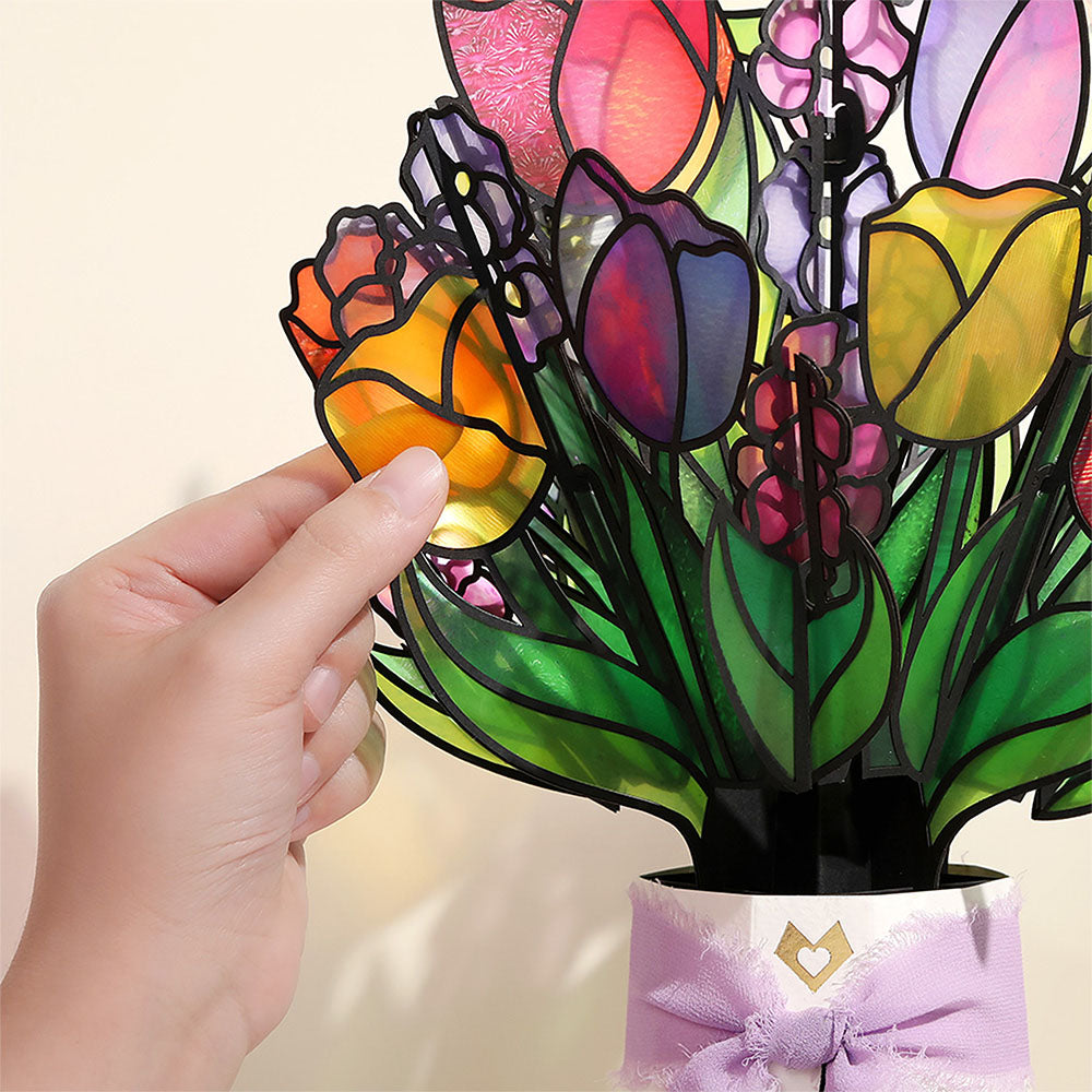 Vibrant Tulip Suncatcher Bouquet and Grandparents Day Sentiment Set
