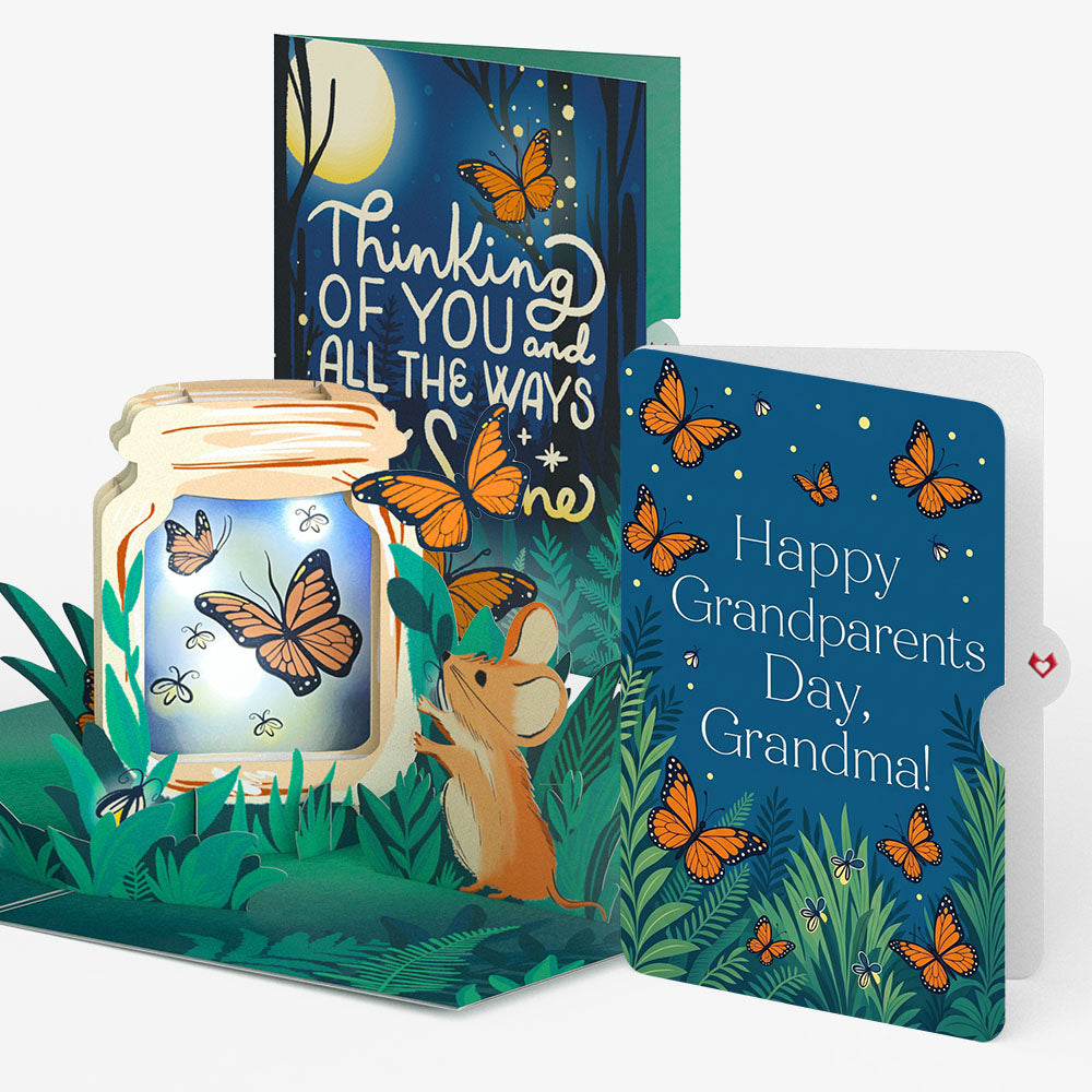Thinking of You Butterfly Jar Light-Up Pop-Up Card and Grandparents Day Sentiment Set