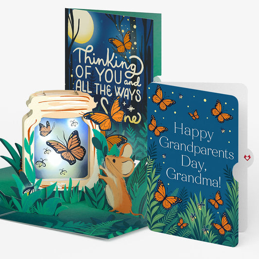 Thinking of You Butterfly Jar Light-Up Pop-Up Card and Grandparents Day Sentiment Set