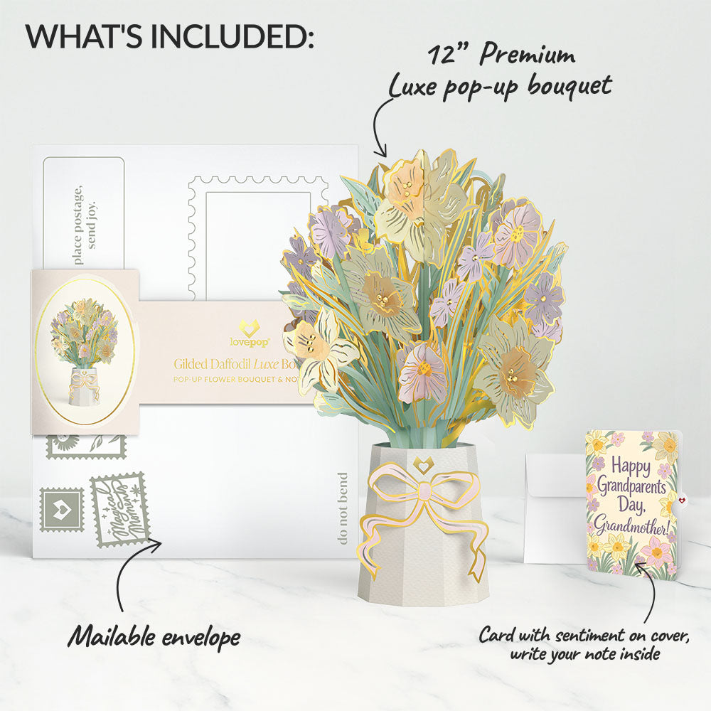 Gilded Daffodil Luxe Bouquet and Grandparents Day Sentiment Set