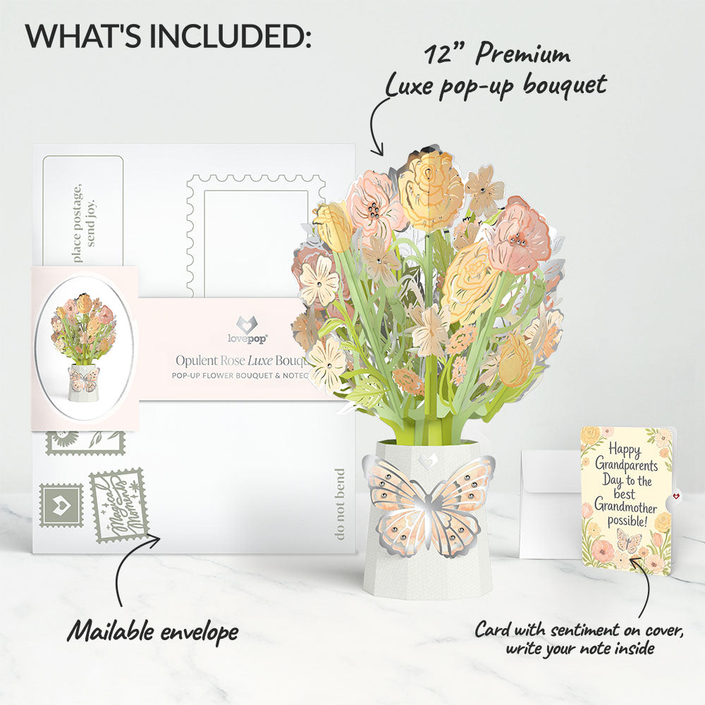 Opulent Rose Luxe Bouquet and Grandparents Day Sentiment Set