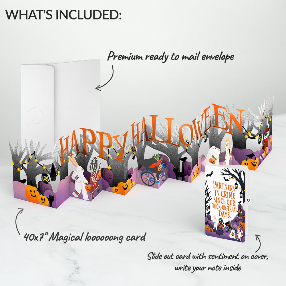 Happy Halloween Trick-or-Treat Loooooong Card™ (Expands to 2 feet) and Partners In Crime Sentiment Set