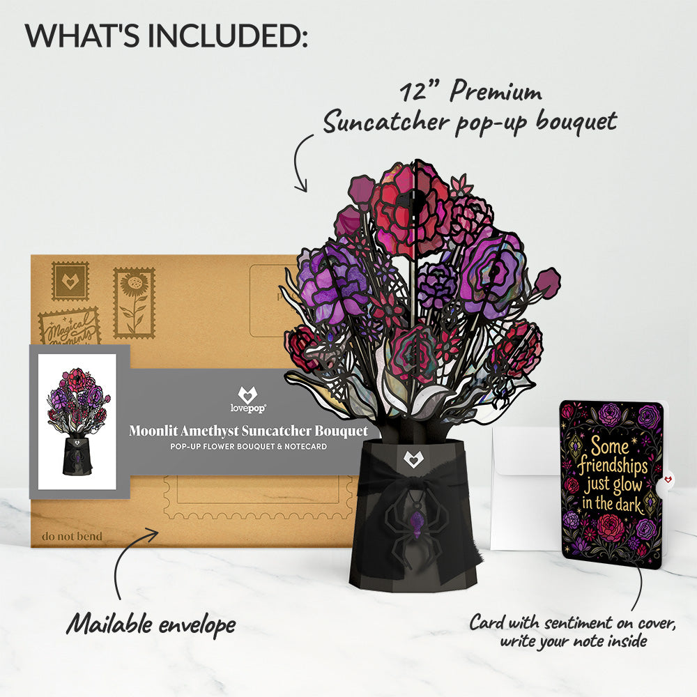 Moonlit Amethyst Halloween Suncatcher Bouquet and Glow In The Dark Sentiment Set