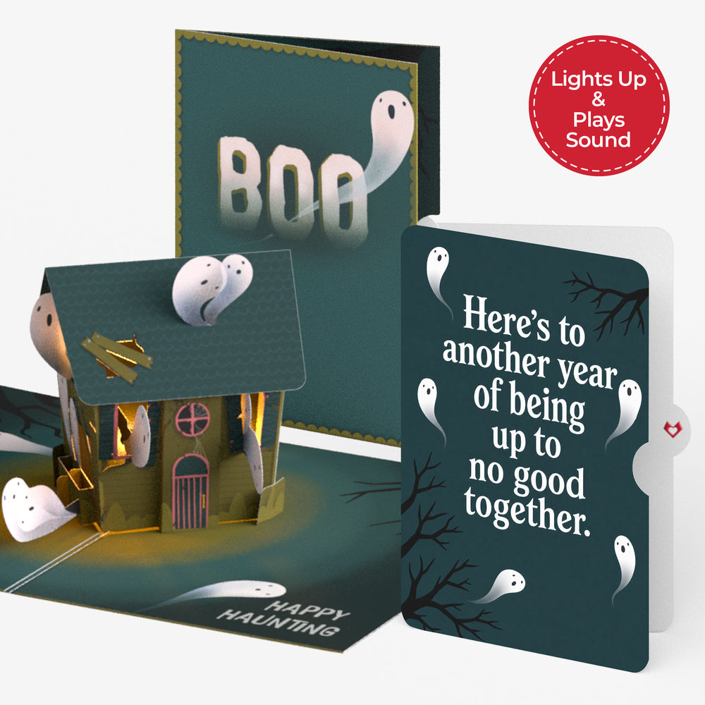 Happy Haunting Halloween Music and Lights Pop-Up Card and Up To No Good Sentiment Set