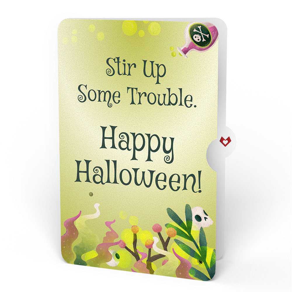 Halloween Cauldron Light-Up Bouquet and Stir Up Trouble Sentiment Set