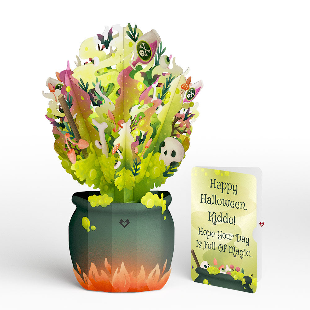 Halloween Cauldron Light-Up Bouquet and Full of Magic Sentiment Set for Kid