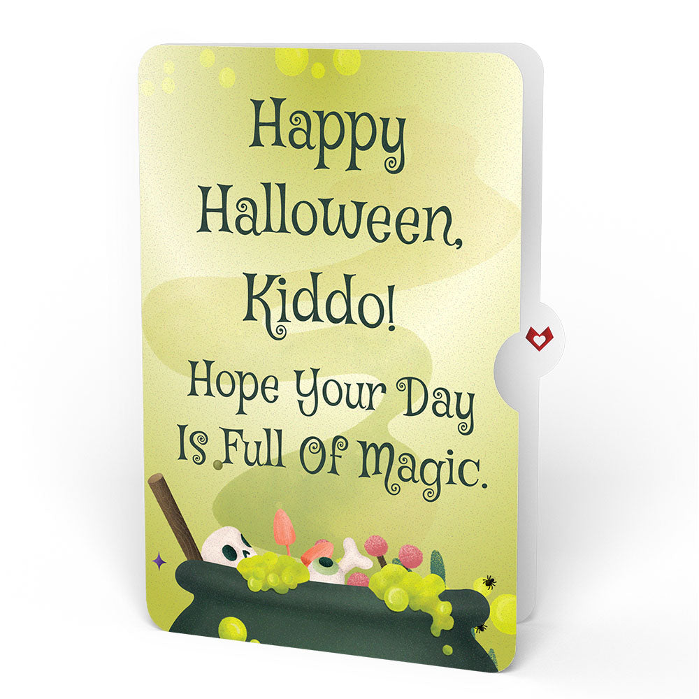 Halloween Cauldron Light-Up Bouquet and Full of Magic Sentiment Set for Kid