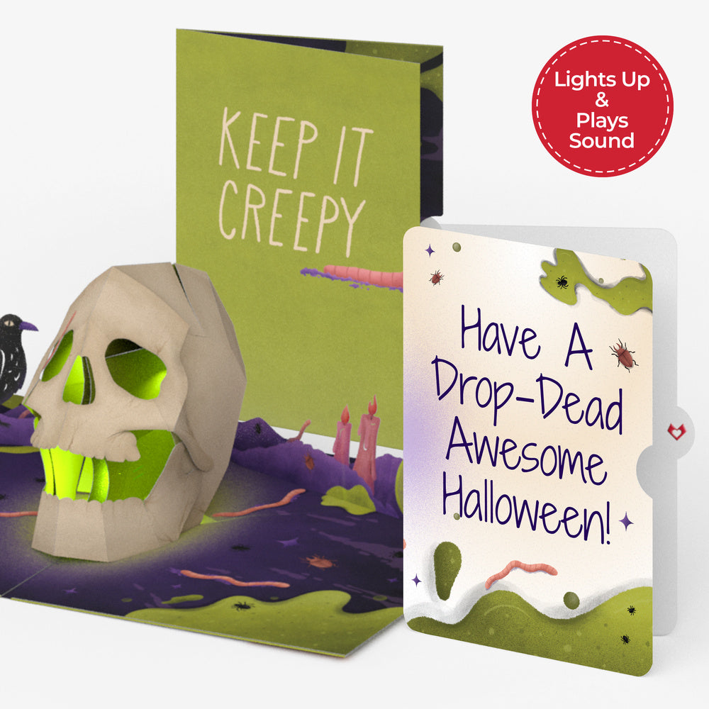 Keep it Creepy Halloween Skull Music and Light Pop-Up Card and Drop-Dead Awesome Sentiment Set