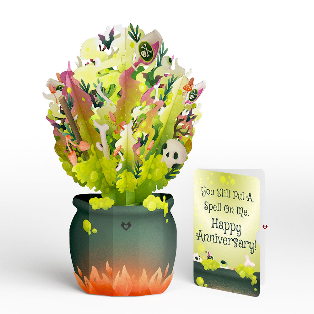 Halloween Cauldron Light-Up Bouquet and Spell On Me Anniversary Sentiment Set