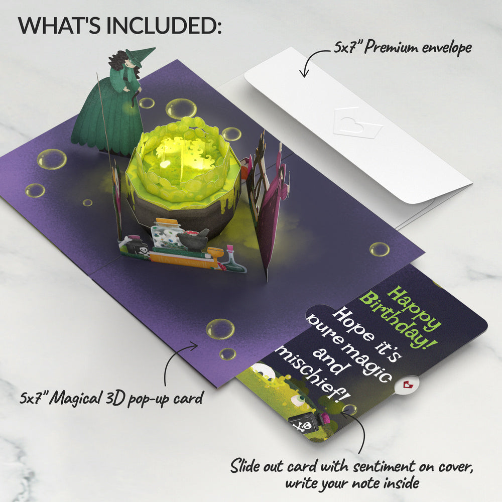 Toil and Trouble Halloween Cauldron Music and Lights Pop-Up Card and Magic Mischief Birthday Sentiment Set