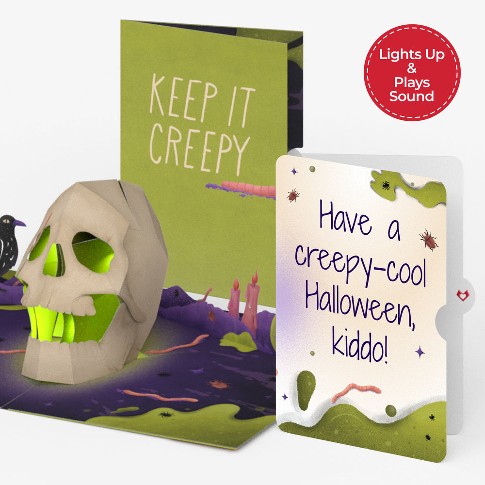 Keep it Creepy Halloween Skull Music and Light Pop-Up Card and Sentiment Set for Kid