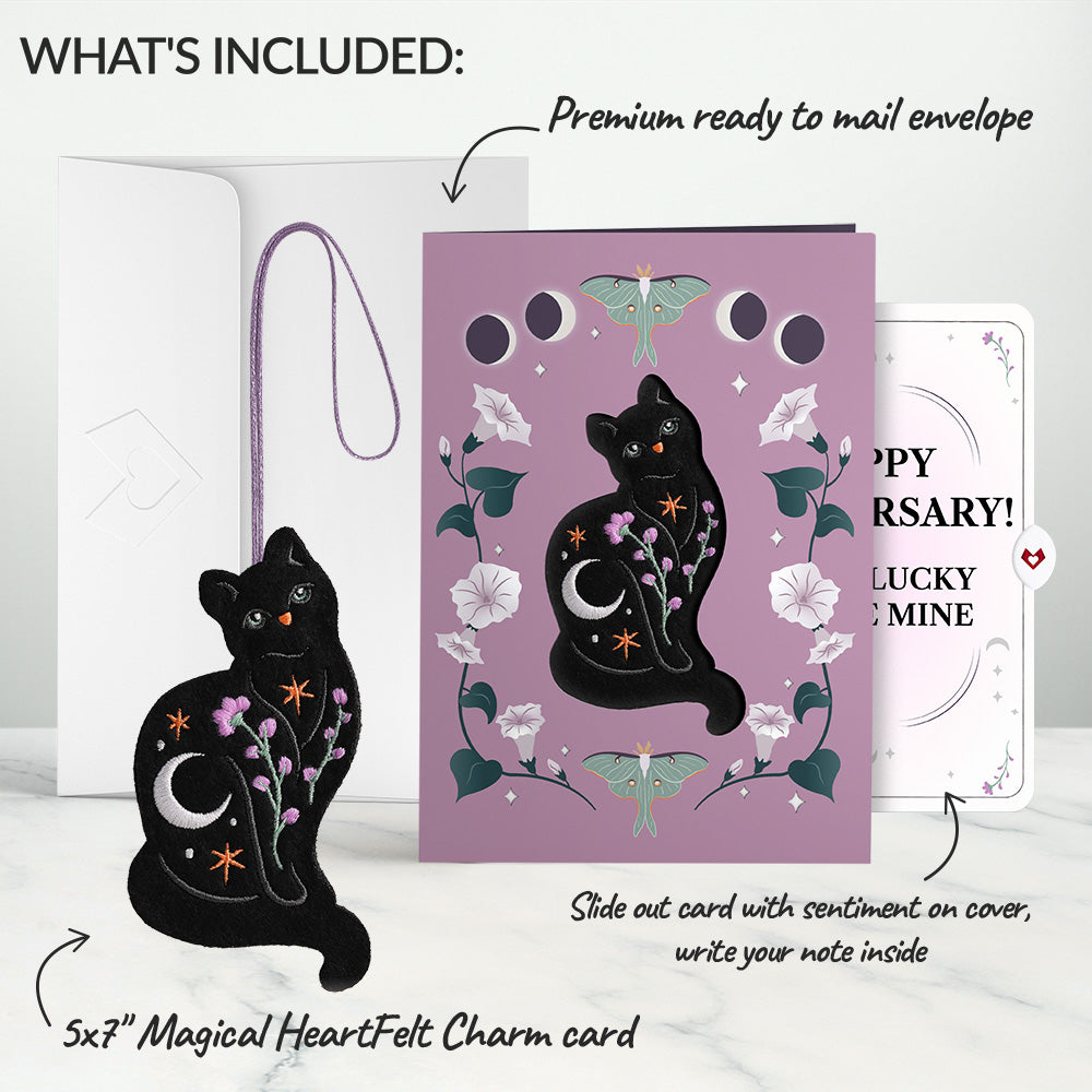 Mystic Black Cat Anniversary HeartFelt Charm Card™ and So Lucky Sentiment Set