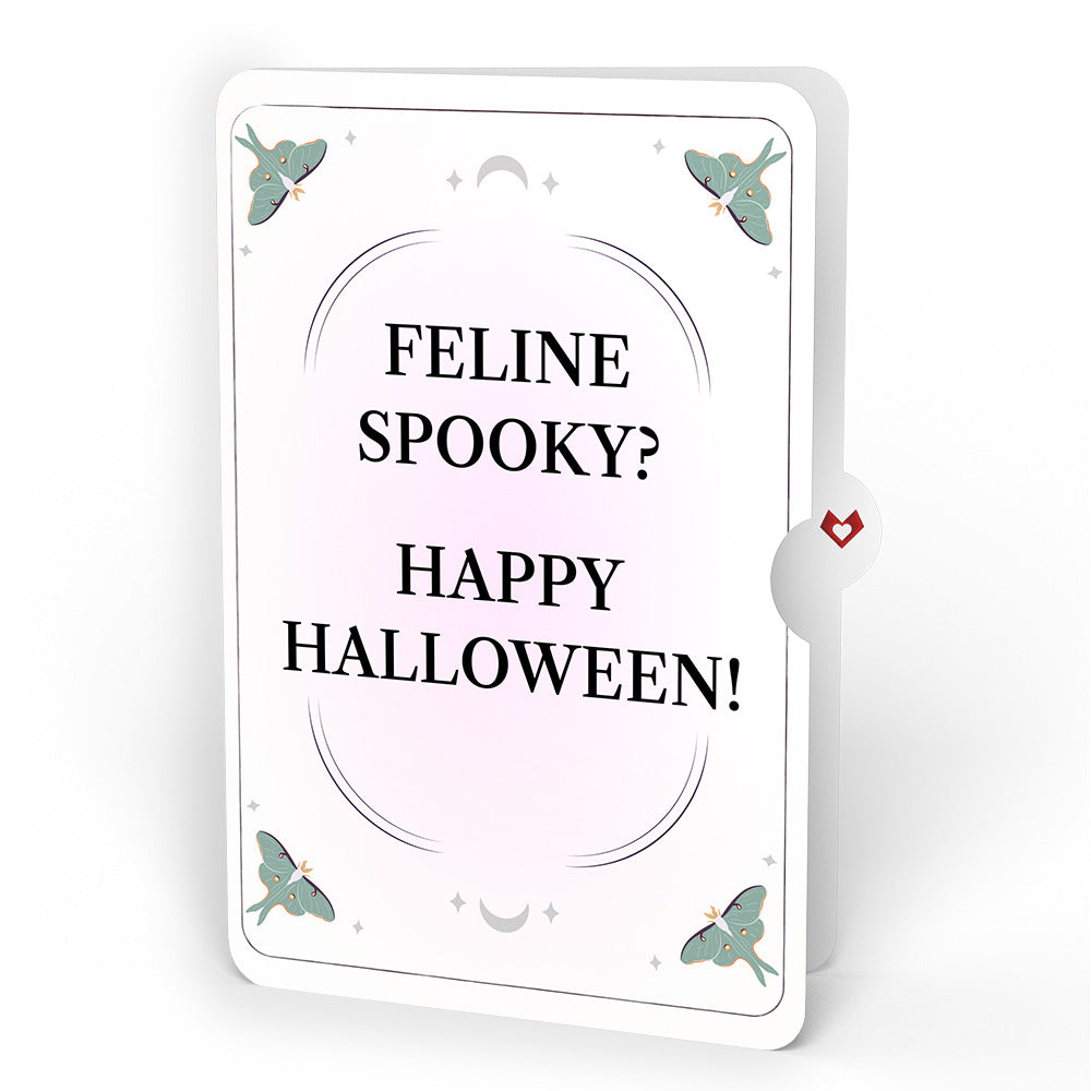 Mystic Black Cat Halloween HeartFelt Charm Card™ and Feline Spooky Sentiment Set