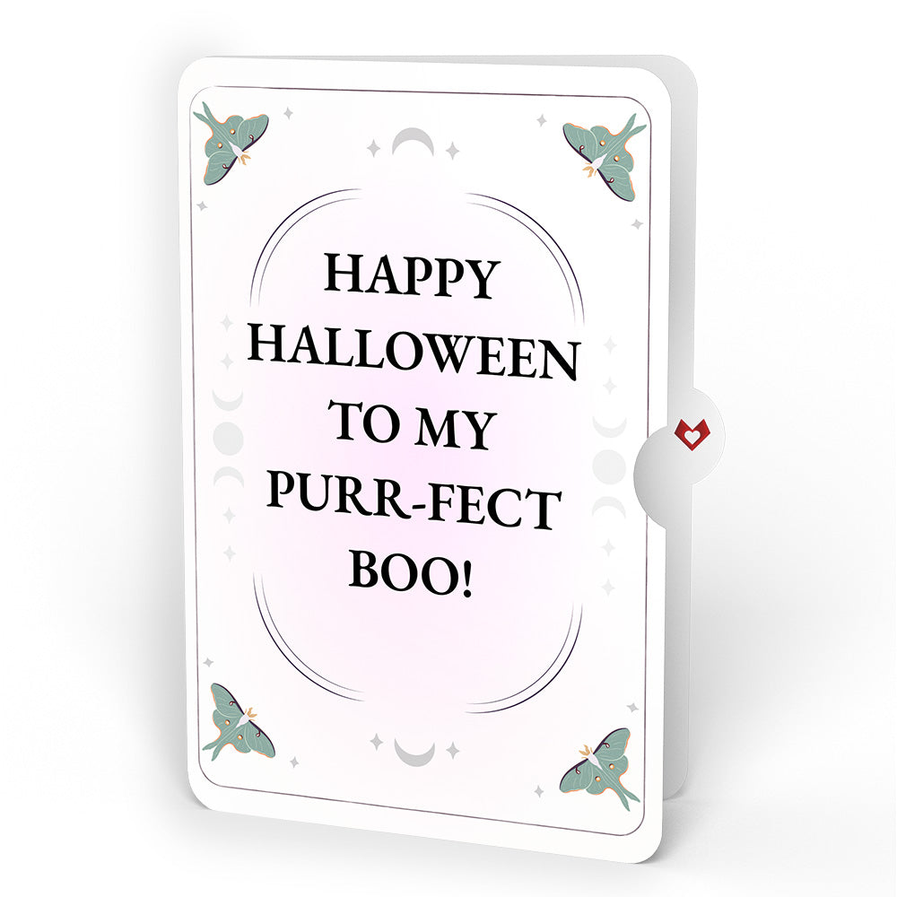 Mystic Black Cat Halloween HeartFelt Charm Card™ and Purr-fect Boo Sentiment Set