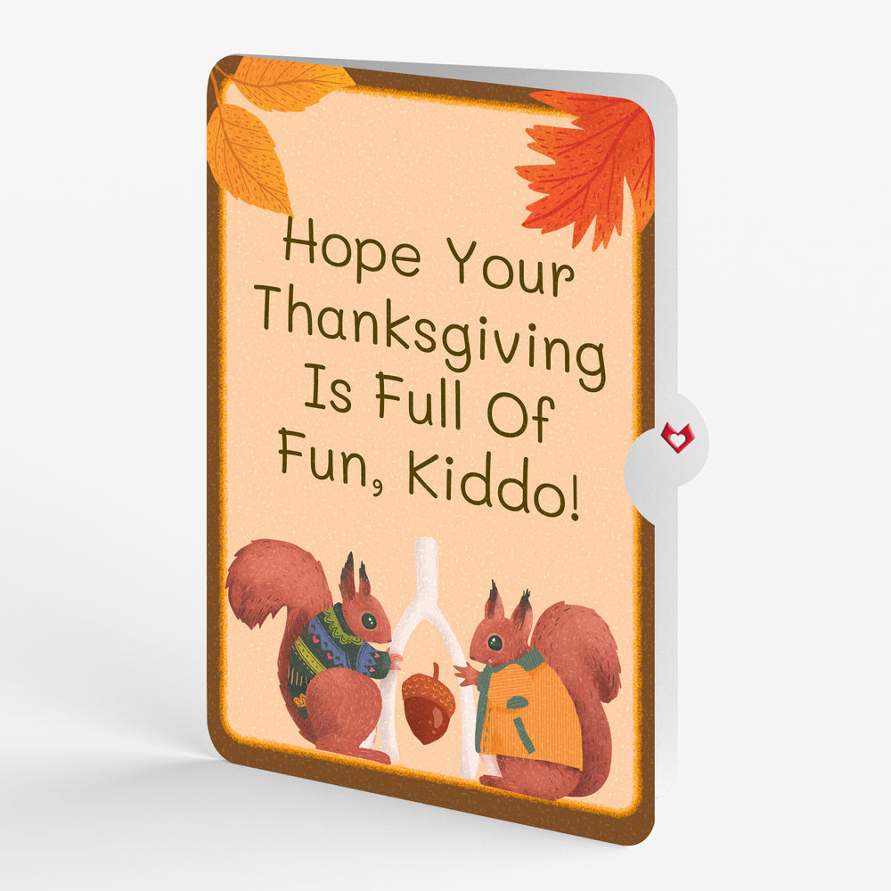 Woodland Happy Thanksgiving Wishbone Pop-Up Card and Full of Fun Sentiment Set for Kid