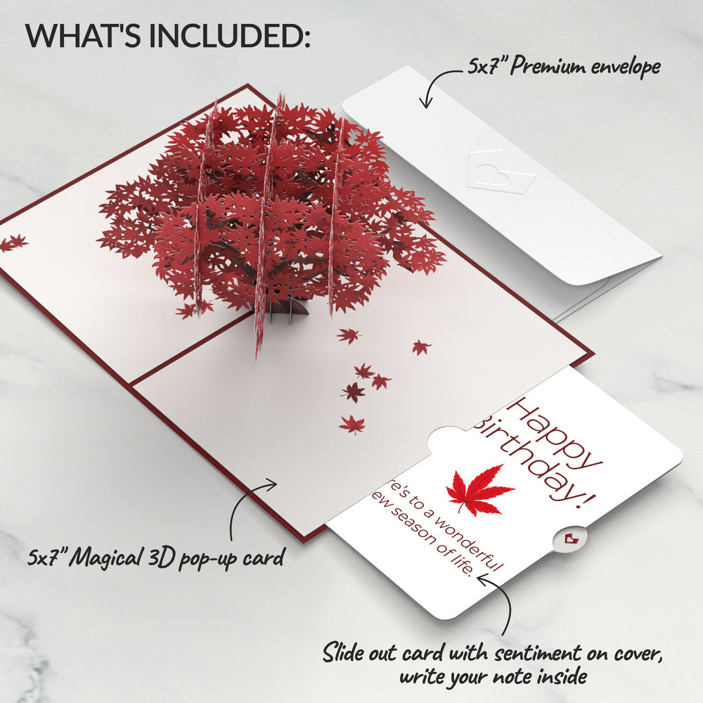 Majestic Japanese Maple Birthday Pop-Up Card and New Season of Life Sentiment Set