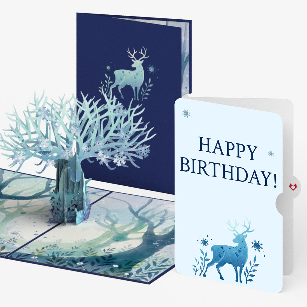 Winter Surreal Deer Birthday Pop-Up Card and Sentiment Set