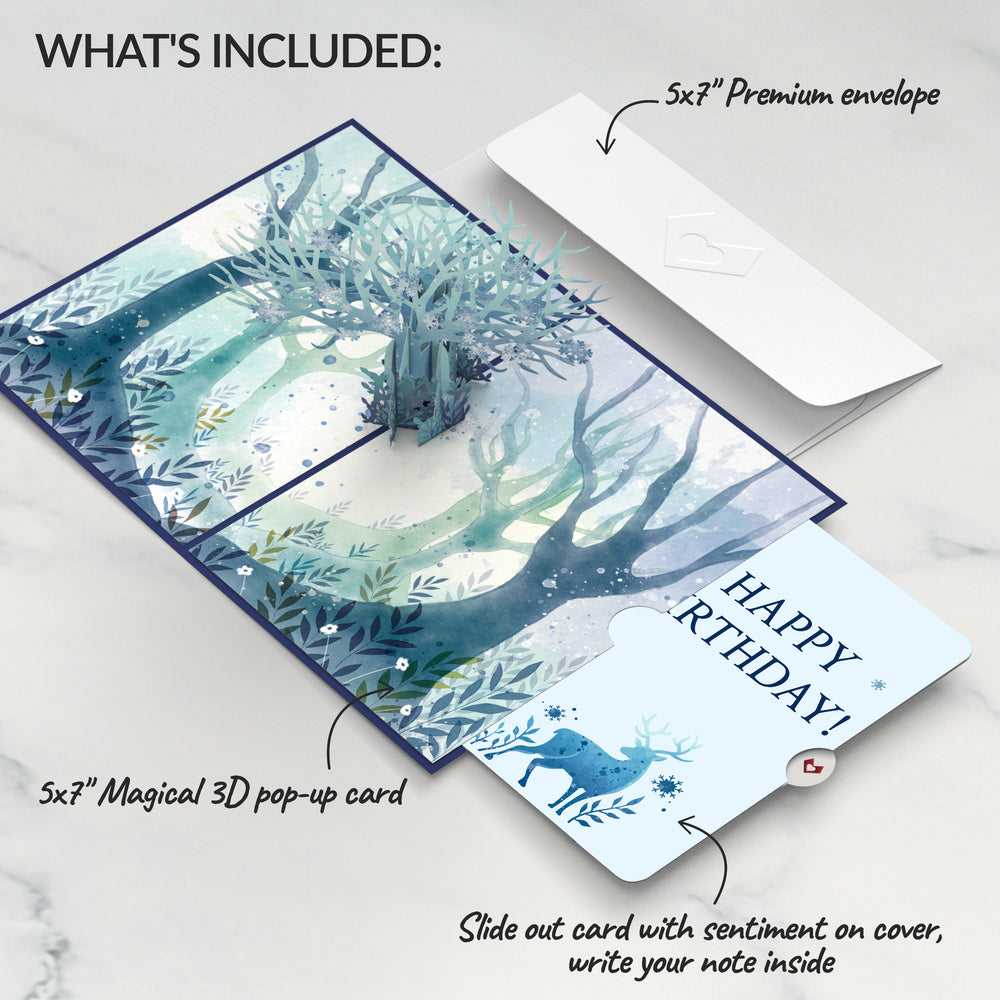 Winter Surreal Deer Birthday Pop-Up Card and Sentiment Set