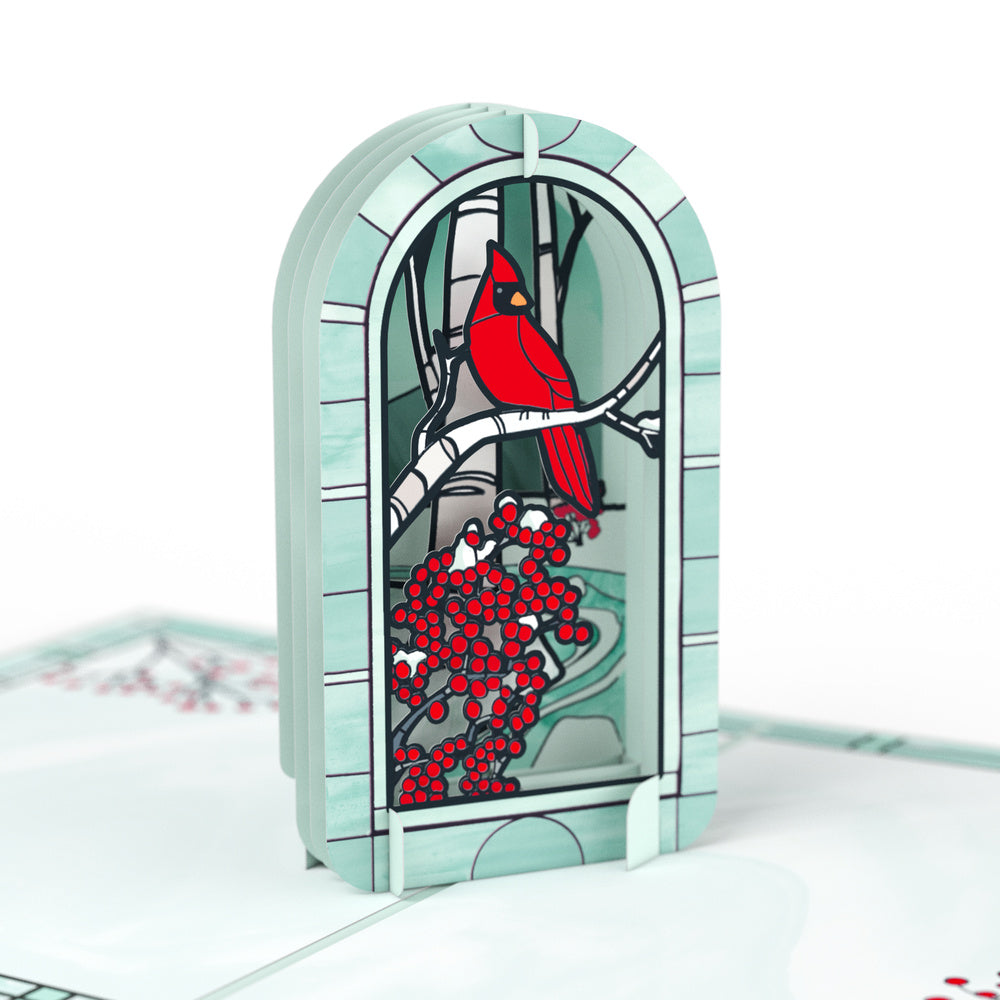 Stained Glass Winter Cardinal Get Well Pop-Up Card and Brighter Days Ahead Sentiment Set