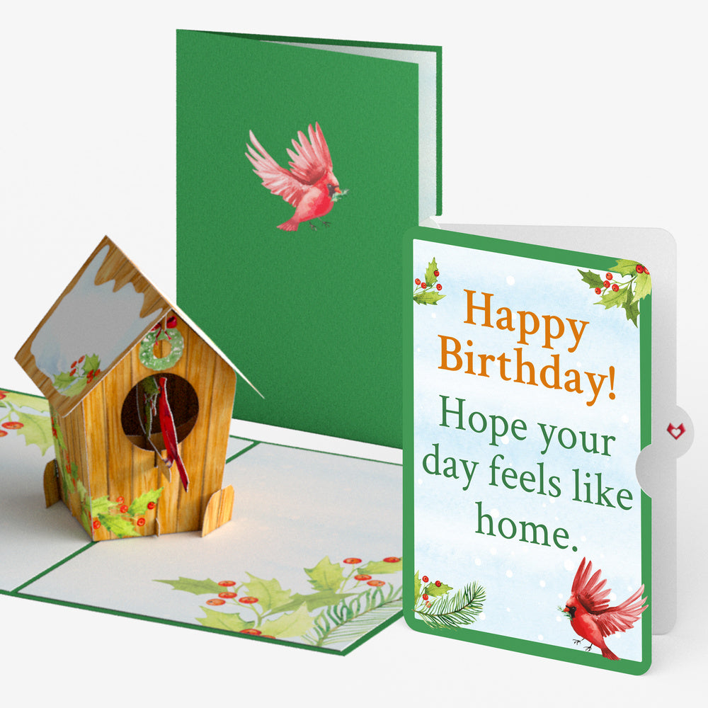Cardinal Birdhouse Pop-Up Card and Feels Like Home Birthday Sentiment Set