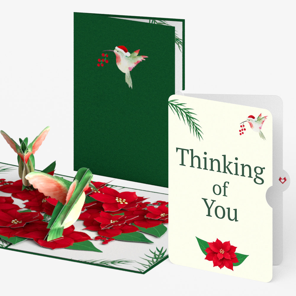 Hummingbirds on Poinsettias Thinking of You Pop-Up Card and Sentiment Set
