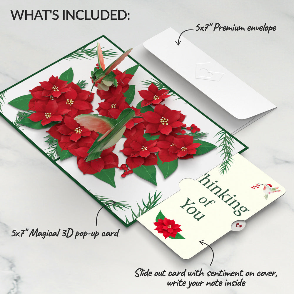 Hummingbirds on Poinsettias Thinking of You Pop-Up Card and Sentiment Set