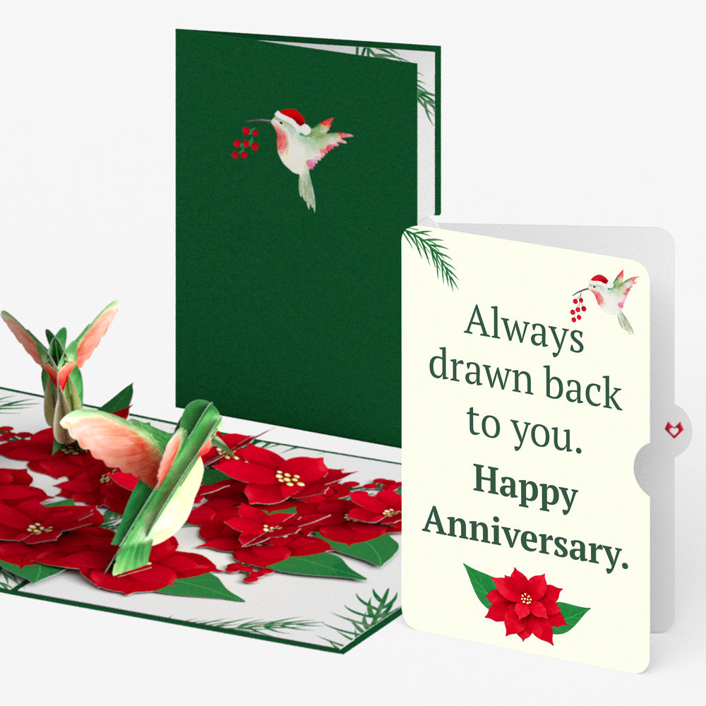 Hummingbirds on Poinsettias Anniversary Pop-Up Card and Drawn Back To You Sentiment Set