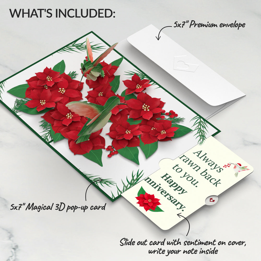 Hummingbirds on Poinsettias Anniversary Pop-Up Card and Drawn Back To You Sentiment Set