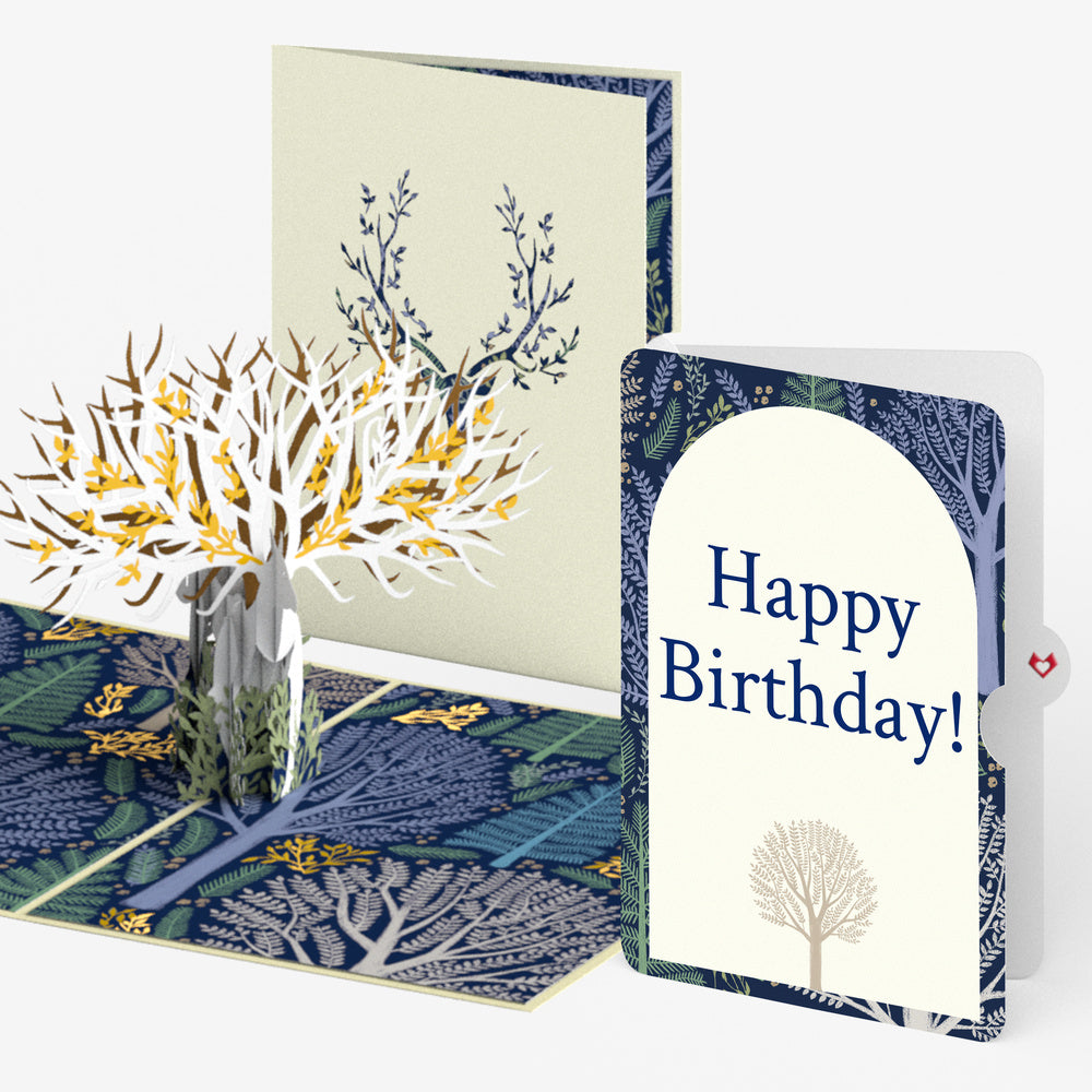 Surreal Deer Birthday Pop-Up Card and Woodland Forest Sentiment Set