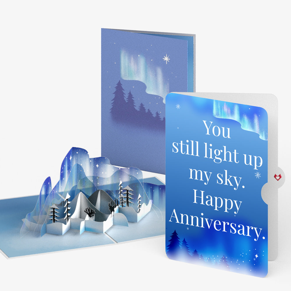 Borealis Winter Night Pop-Up Card and Light Up My Sky Anniversary Sentiment Set