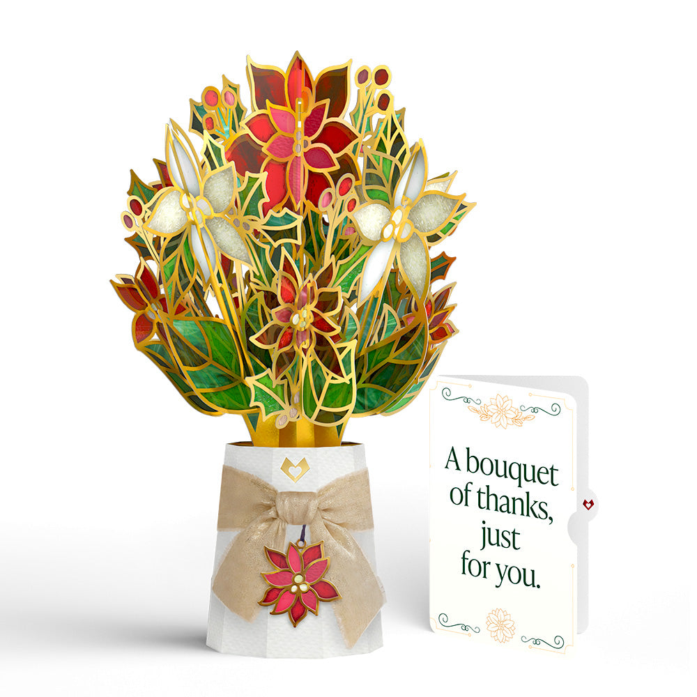 Gilded Gold Poinsettia Thank You Suncatcher Bouquet and Sentiment Set