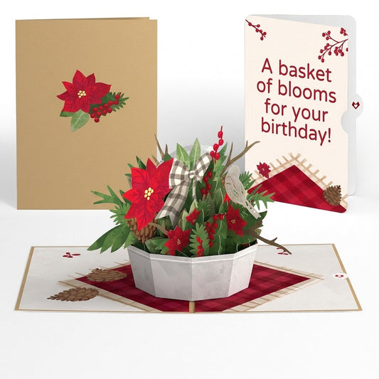 Poinsettia Flower Basket Birthday Pop-Up Card and Sentiment Set