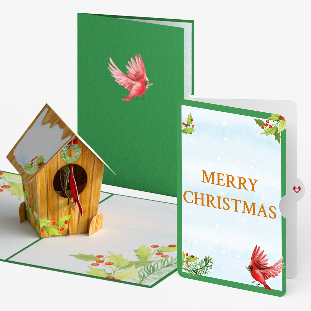 Cardinal Birdhouse Christmas Pop-Up Card and Sentiment Set