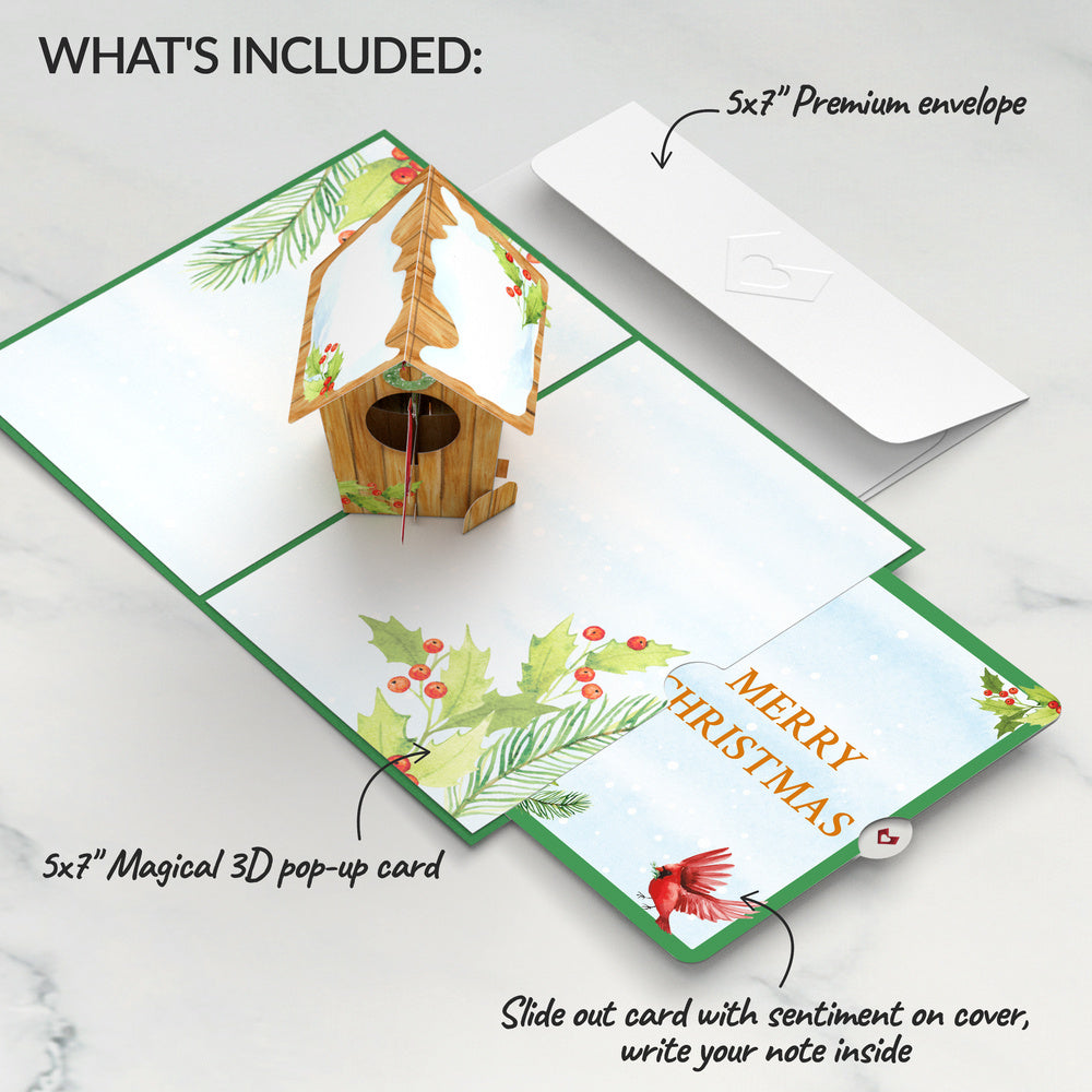 Cardinal Birdhouse Christmas Pop-Up Card and Sentiment Set
