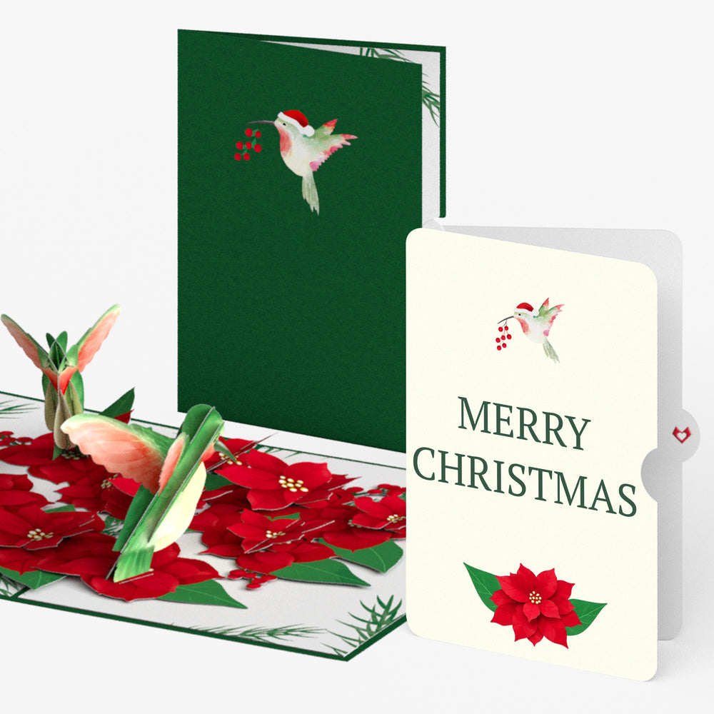 Hummingbirds on Poinsettias Christmas Pop-Up Card and Sentiment Set