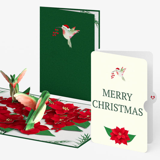 Hummingbirds on Poinsettias Christmas Pop-Up Card and Sentiment Set