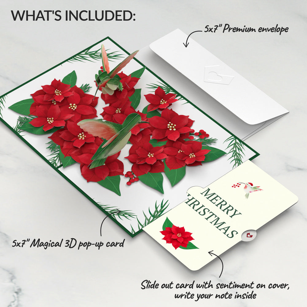 Hummingbirds on Poinsettias Christmas Pop-Up Card and Sentiment Set