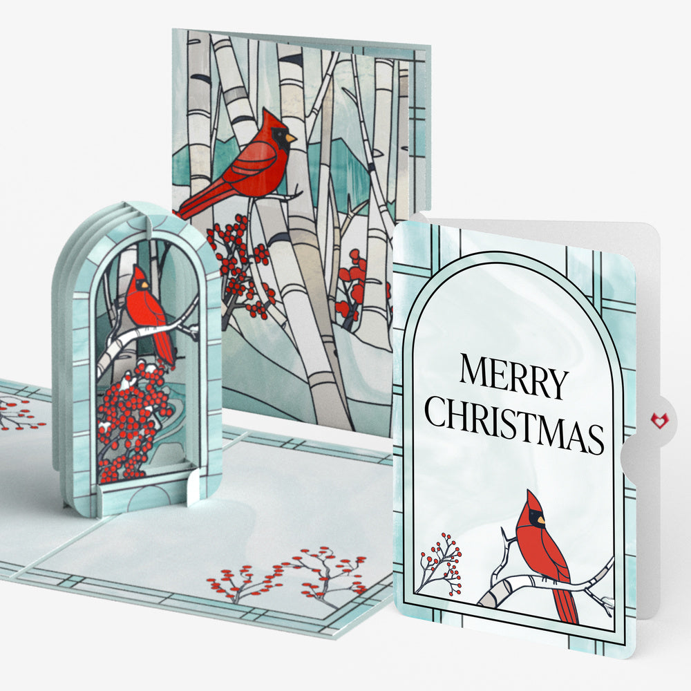 Stained Glass Winter Cardinal Christmas Pop-Up Card and Sentiment Set
