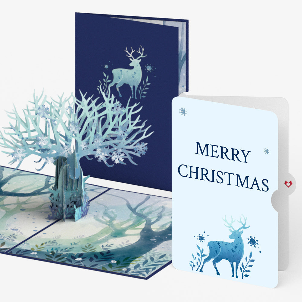 Winter Surreal Deer Christmas Pop-Up Card and Sentiment Set