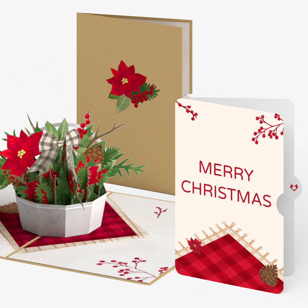 Poinsettia Flower Basket Christmas Pop-Up Card and Sentiment Set