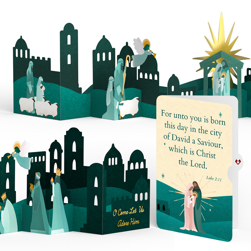 Nativity Scene Christmas Loooooong Card™ (Expands to 2 feet) and A Savior Is Born Sentiment Set