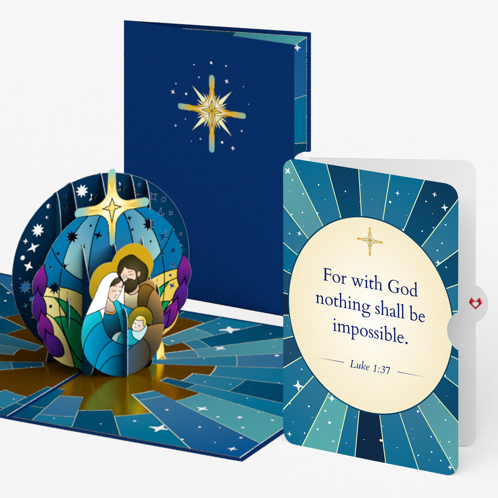 Stained Glass Holy Family Christmas Pop-Up Card and Nothing Is Impossible Sentiment Set