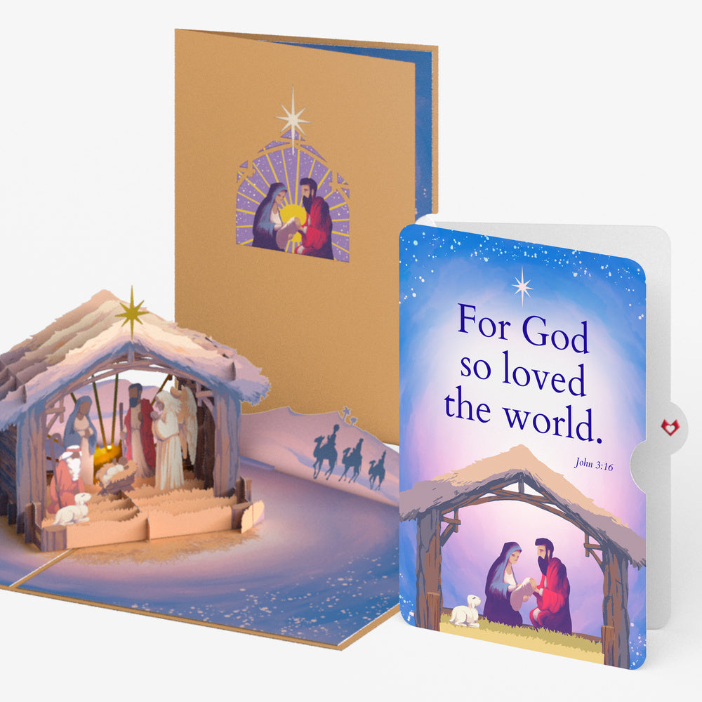 Painted Nativity Christmas Pop-Up Card and For God So Loved Sentiment Set