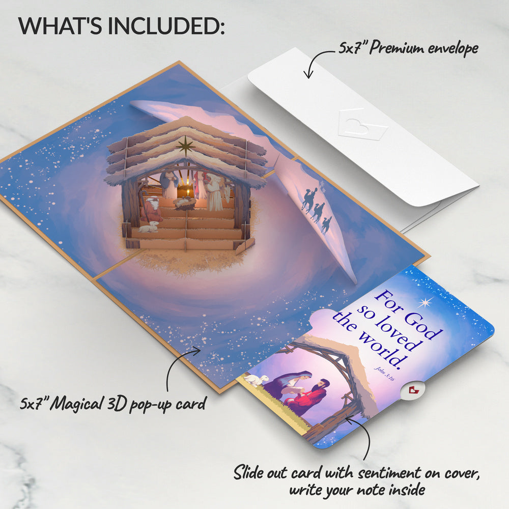 Painted Nativity Christmas Pop-Up Card and For God So Loved Sentiment Set