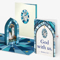 Stained Glass Nativity Window Christmas Pop-Up Card and God With Us Sentiment Set