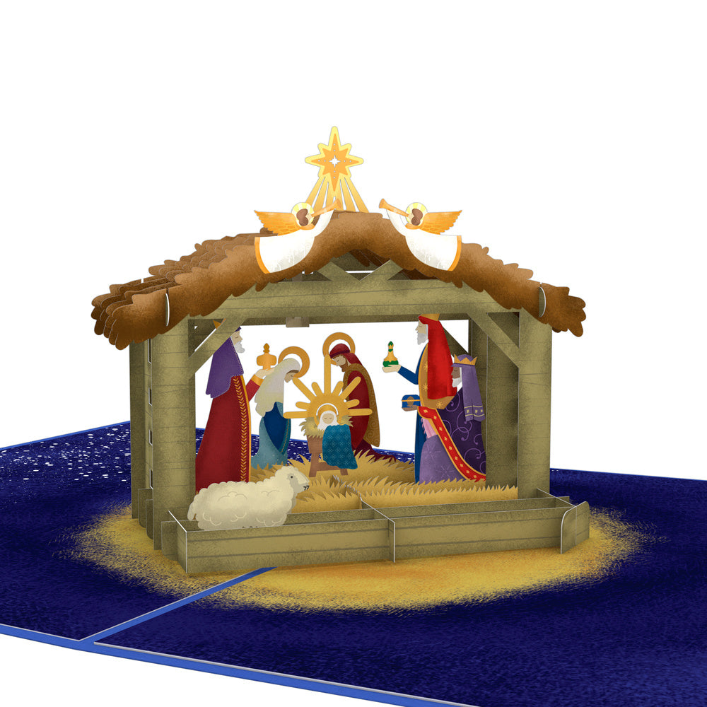 Feliz Navidad Nativity Christmas Pop-Up Card and Gold Frankincense & Myrrh Sentiment Set