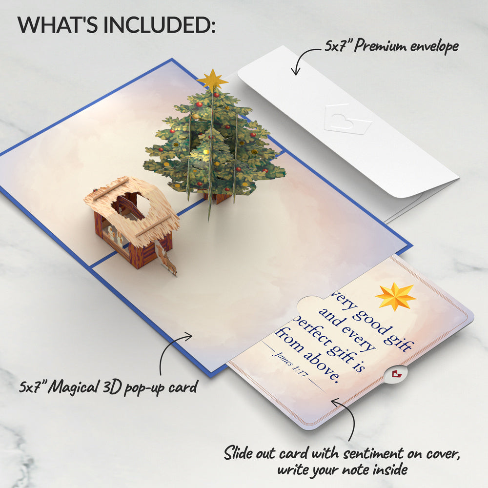 Nativity Christmas Tree Pop-Up Card and Gifts From Above Sentiment Set