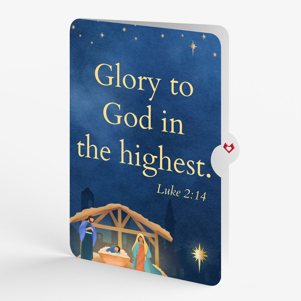 Oh Holy Night Nativity Christmas Light-Up Pop-Up Card and Glory to God Sentiment Set